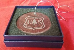 USFS Forest Service Dept of Agriculture Beveled Crystal Ornament Blue Gift Box