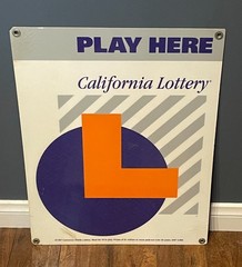Vintage 1997 California Lottery PLAY HERE Large Retail Display Sign (23.5″x18″)