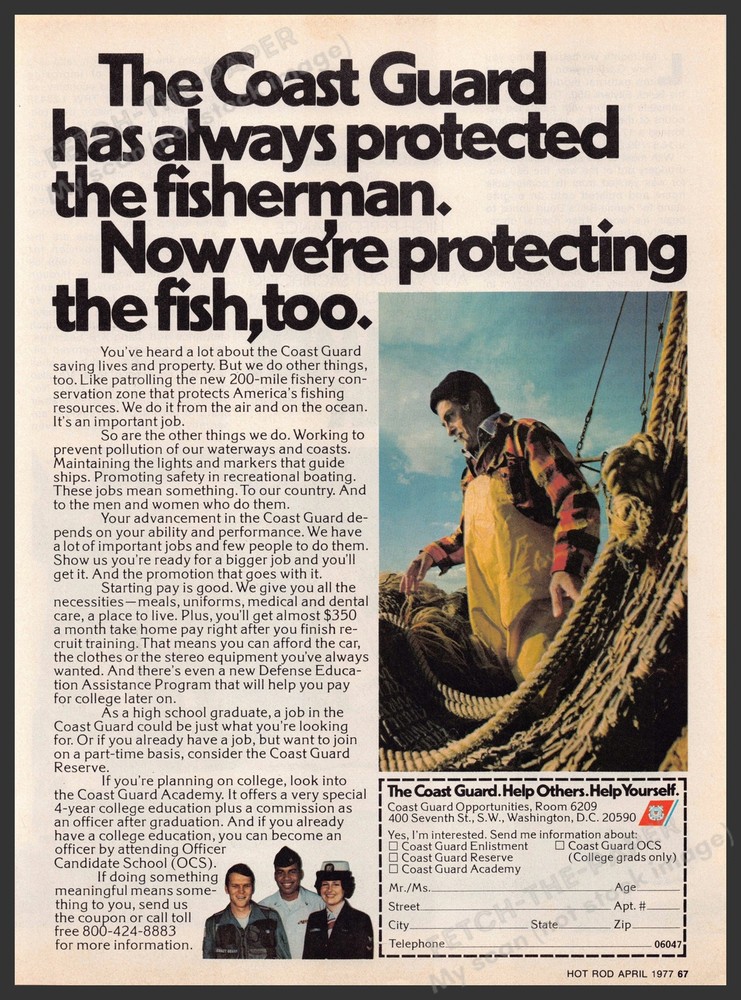 The Coast Guard 1970s Magazine Print Advertisement 1977 America’s Fishery