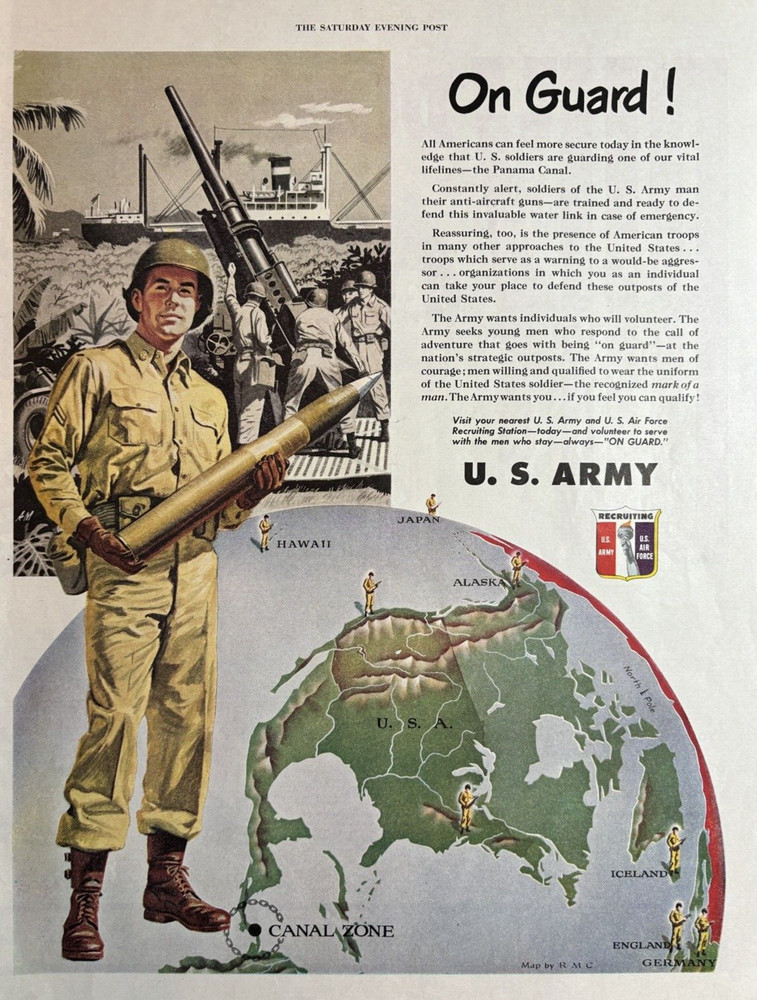 1951 US Army Recruiting Air Force Guard Panama Canal Anti Aircraft VTG Print Ad