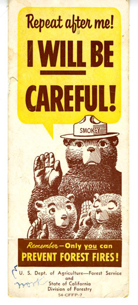Old Smokey the Bear Paper Advertising Bookmark