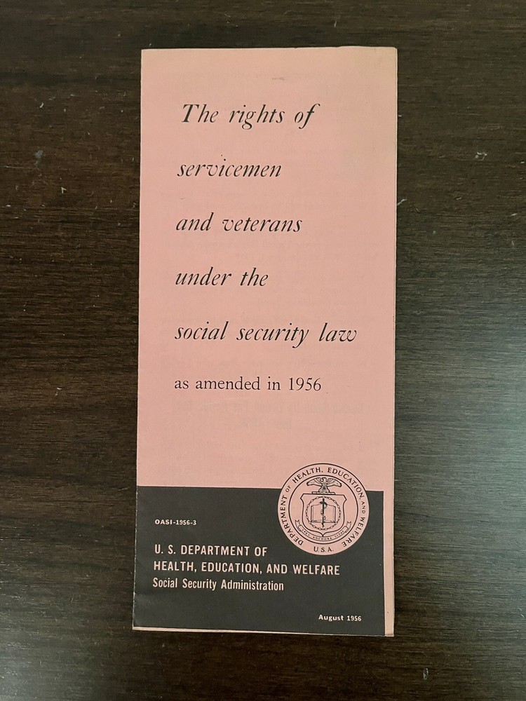Vintage Social Security Veterans Servicemen 1956 Brochure Pamphlet