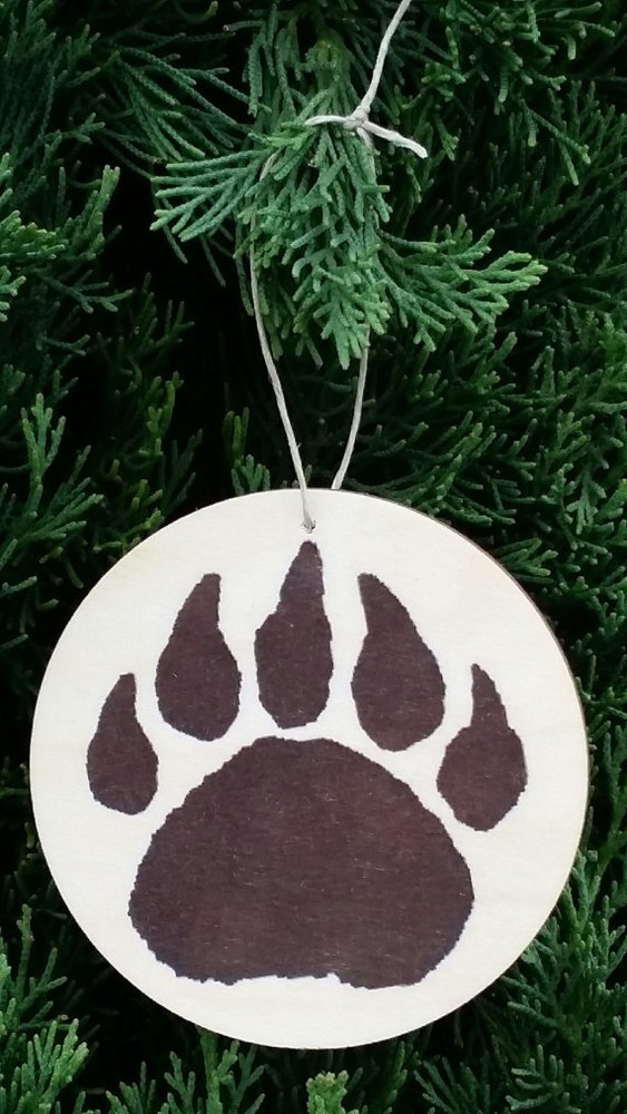 (3) SET OF 3 ASPEN WOOD ORNAMENTS (3″ DIAMETER) BEAR CLAW ALASKA LODGE RUSTIC
