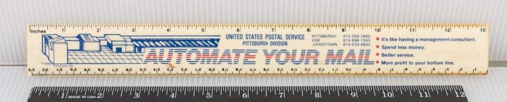Vintage United States Postal Service Advertising Ruler