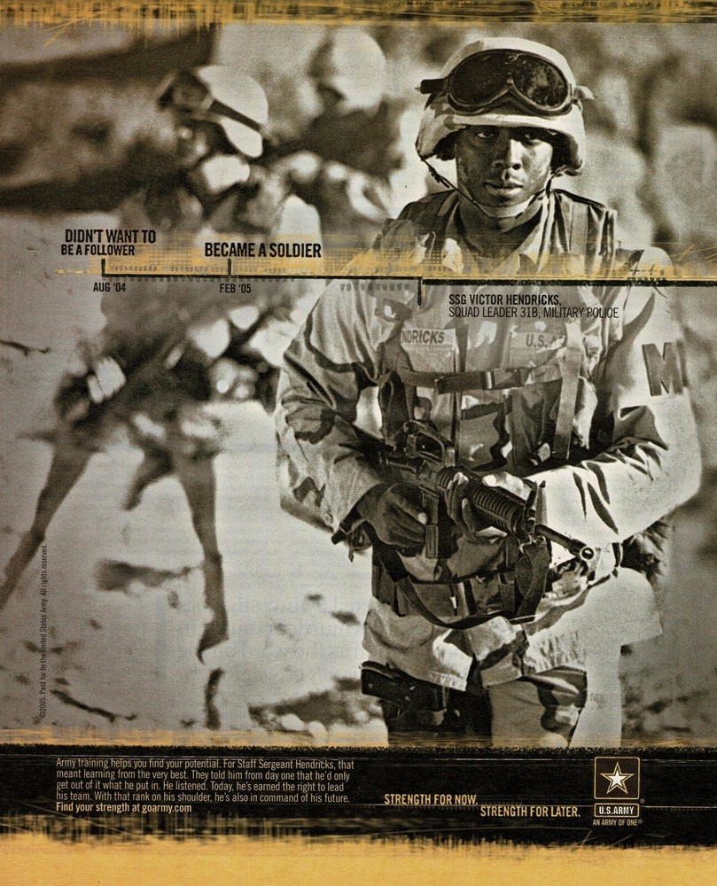 2005 US ARMY Recruiting Enlistment Vintage Print Ad SSG Victor Hendricks MP
