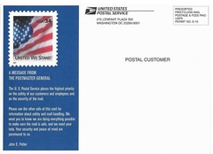Post-911 2001 USPS Announcement Card on Mail Safety (Postmaster General Potter)