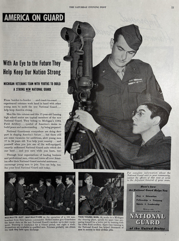 1948 National Guard United States America On Guard Coast To Coast VTG Print Ad