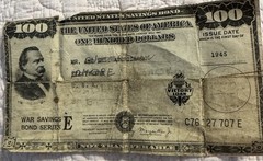 1945 U.S. Treasury War Savings Bond Series E WWII Vintage $100