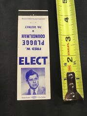 Fred W Plugge Councilman 7th District Election Matchbook Cover