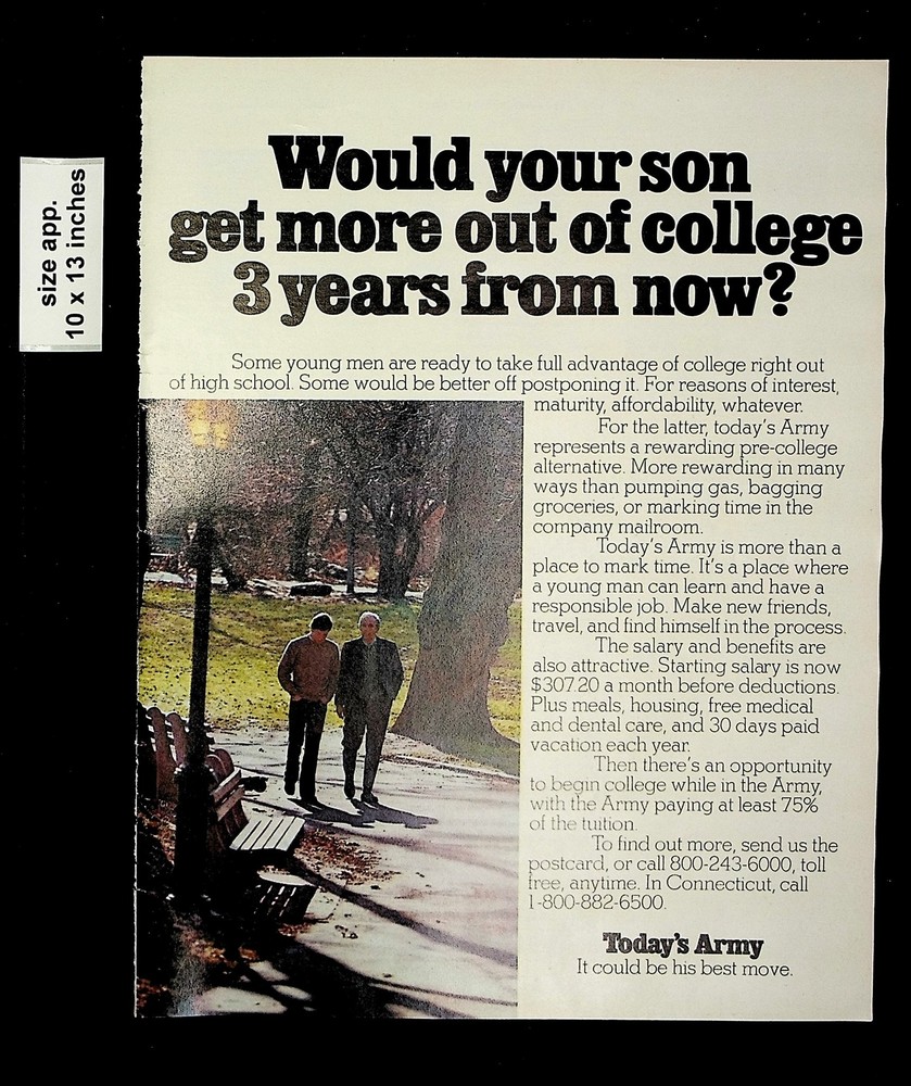 1975 Today’s Army More Out of College Son Vintage Print Ad 17752