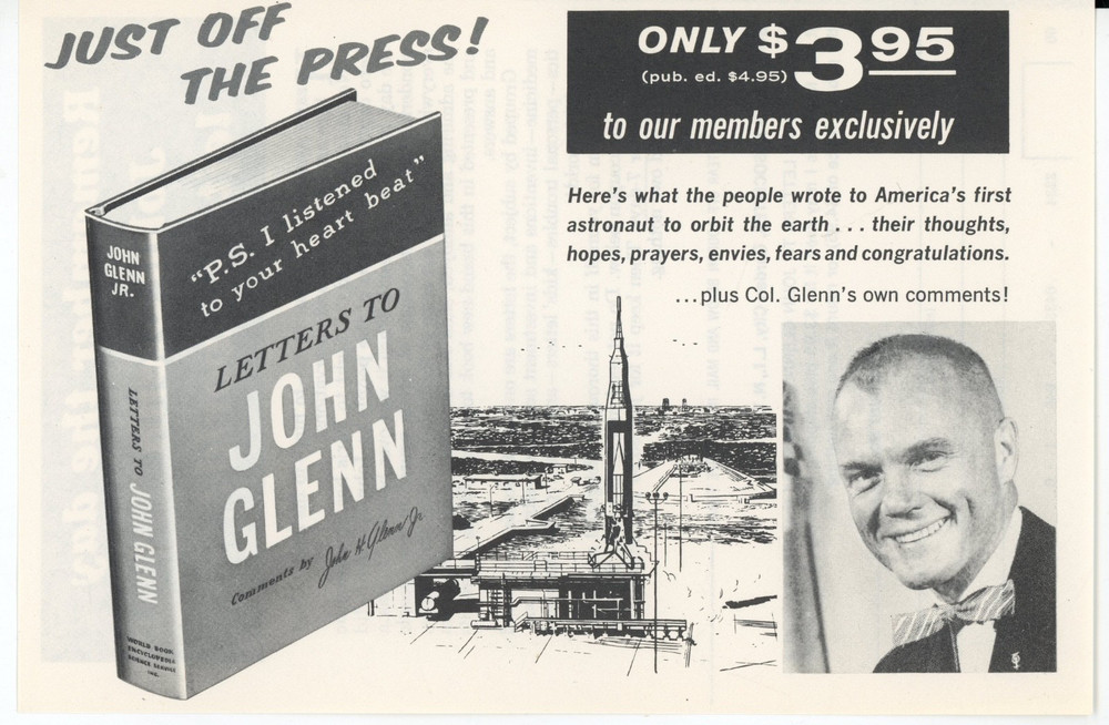 Rare JOHN GLENN BOOK ADVERTISEMENT «Letters to John Glenn» 1964 5 x 7 PICTURES