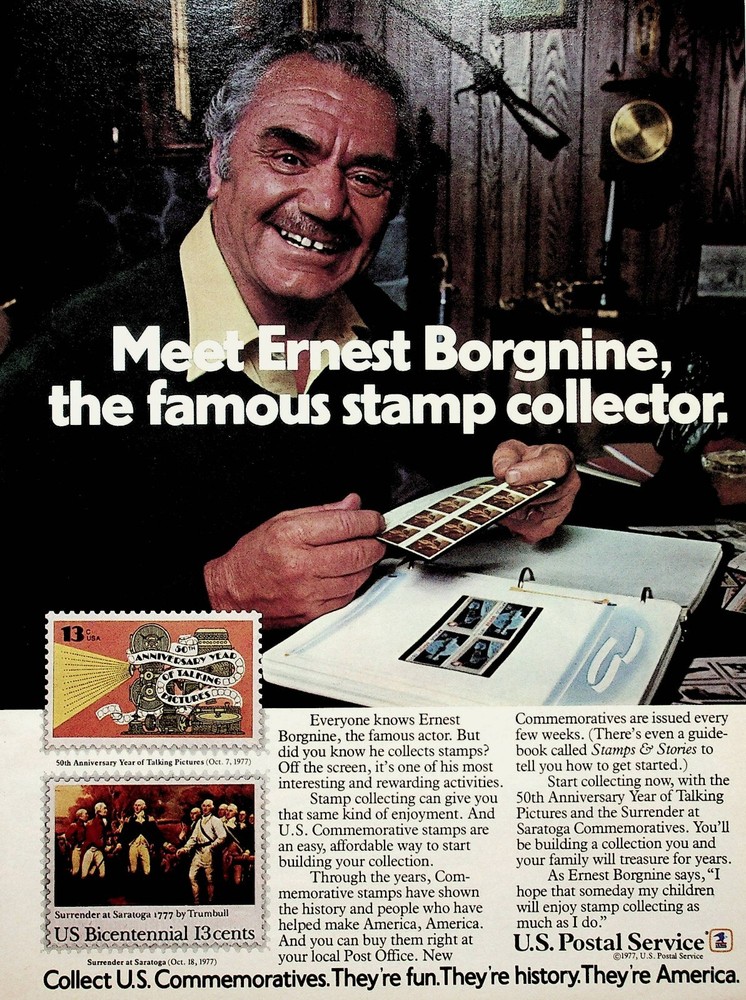 1978 Ernest Borgnine US Postal Service Stamp Collector – Vintage Ad