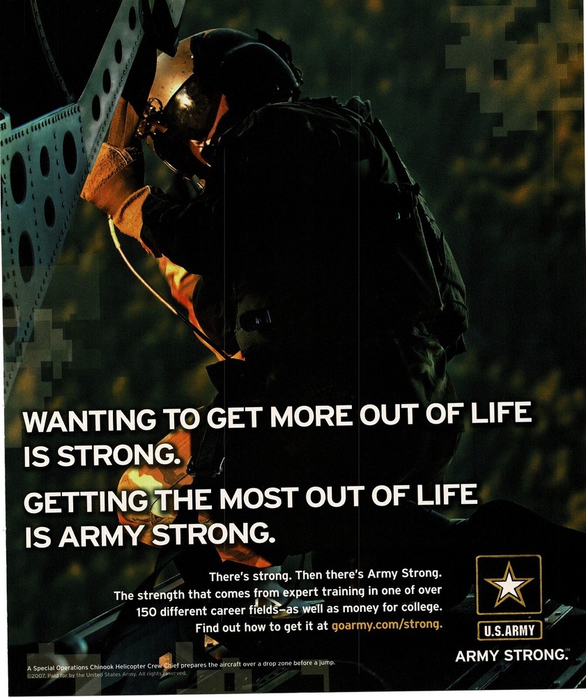 2007 U S Army Recruiting Enlistment Vintage Print Ad Chinook Crew Chief