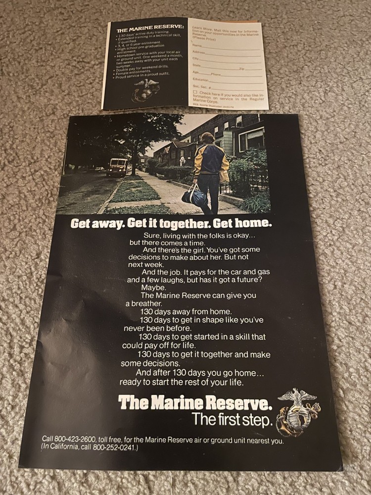 Vintage 1974 MARINES CORPS MARINES Print Ad w/ MAIL-IN SUBMISSION FORM 1970s