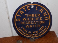 Vintage NY State Land Tin Embossed Sign