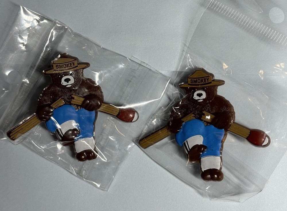 TWO Smokey The Bear Snapping A Match Stick Pins New 2000’s Forest Fires