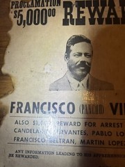 Fransico (Pancho ) Villa Poster 11”x8”-1915 Reward Wanted Sign Vtg