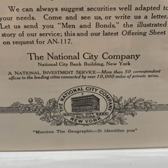 Vintage 1920 Old Fashioned Thrift National City Company NY As Advertisement