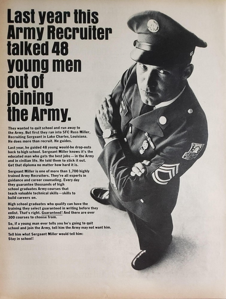1967 US Army Recruiting Print Ad Ephemera Art Decor SFC Russ Miller