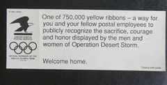 USPS 1991 Emplyee Bumper Sticker 1992 Olympics Yellow Ribbon Desert Storm
