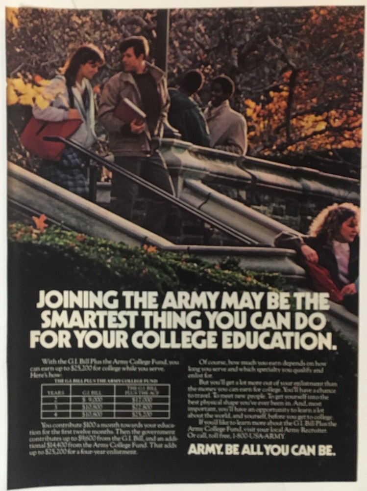 Army G.I. Bill 1988 Vintage Print Ad 8×11 Inches Wall Decor