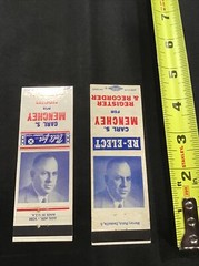 Carl S Menchey for Register & Recorder Election matchbook cover Pair
