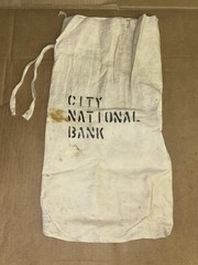 Vintage 1950’s City National Bank Canvas Deposit Drawstring Bag 17” x 12”