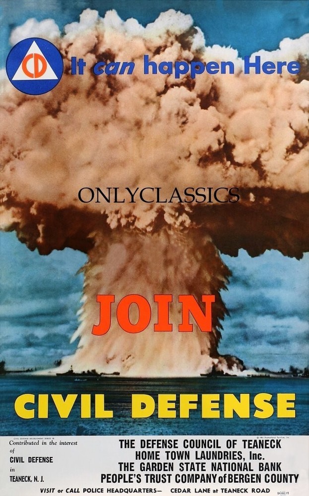 1952 BIKINI ATOLL JOIN CIVIL DEFENSE 12×18 POSTER NUCLEAR BOMB MUSHROOM CLOUD