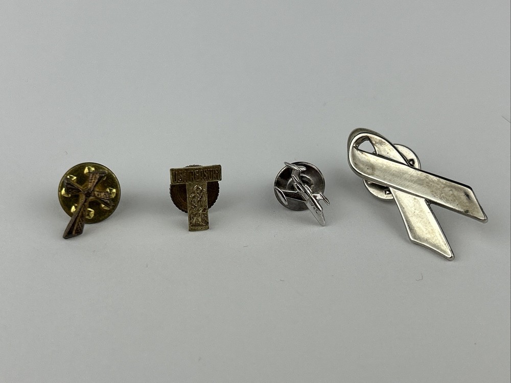 Lot Of 4 Lapel Pins – Antique U.S. Treasury T Minute Man Cross Airplane