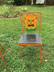 Carnival folk Art Haunted House Cast Iron Wood Back Halloween Chair Set Of 4