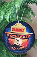 (3) SET OF 3 ASPEN WOOD ORNAMENTS (3″ DIAMETER) SMOKEY BEAR U.S. FOREST SERVICE