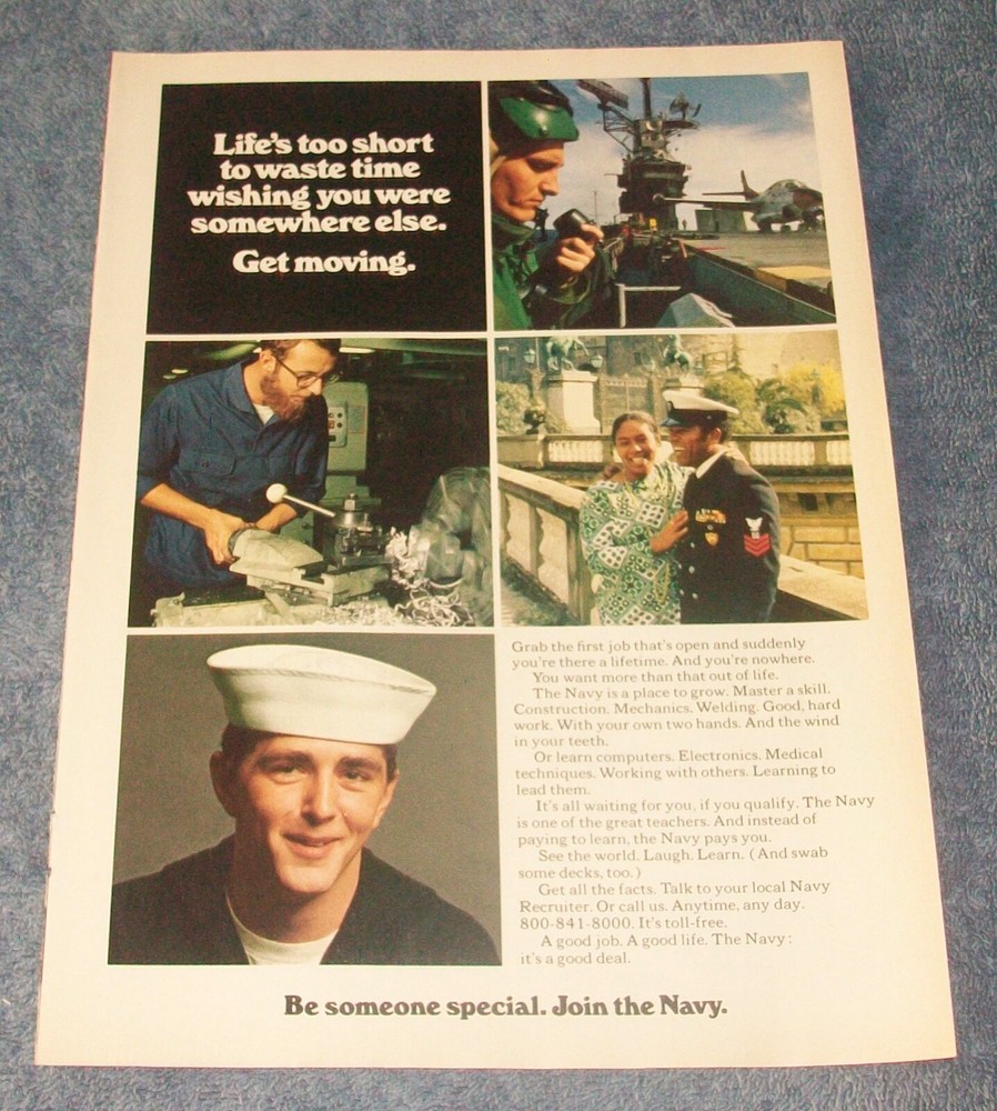 1974 US Navy Vintage Recruitment Ad «Life’s Too Short To Waste Time….»