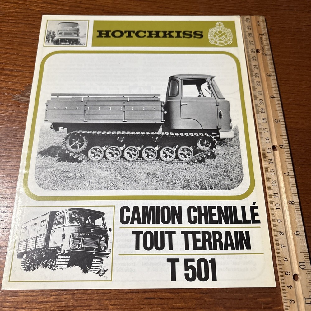 Vintage Hotchkiss T 501 All Terrain Tracked Truck French Military Tank Brochure