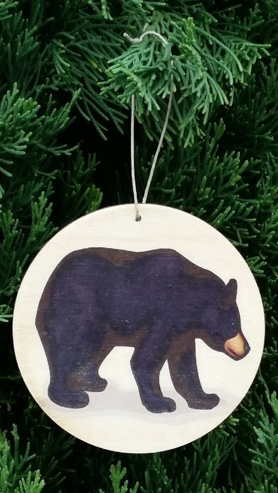 (3) SET OF 3 ASPEN WOOD ORNAMENTS (3″ DIAMETER) BEAR LODGE RUSTIC LOG CABIN