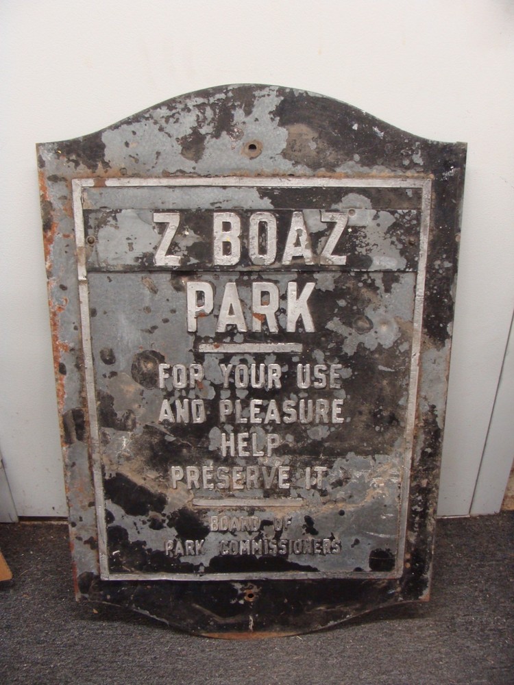 Vintage Ft. Worth Texas city park sign «Z-BOAZ» old metal 36″x24″ -LOCAL PICK UP