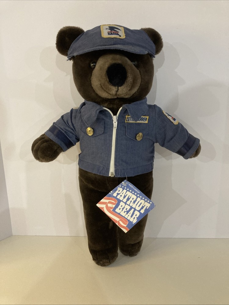 1986 plush Patriot Teddy Bear U.S. Mail letter carrier 20″ USPS With Tags
