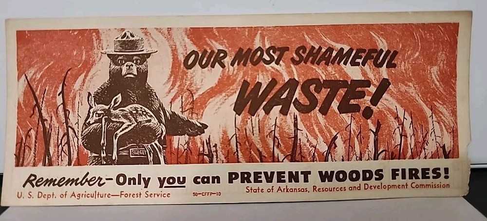 Vtg 1960s U.S. Dept Of Agriculture Smokey Bear Fire Prevention Bookmark/Ruler