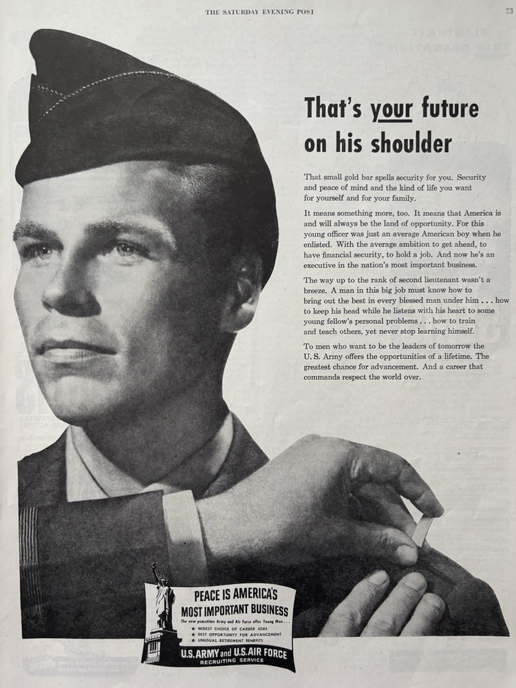 1948 U.S. Army Air force Recruiting Service Future Shoulder Peace VTG Print Ad