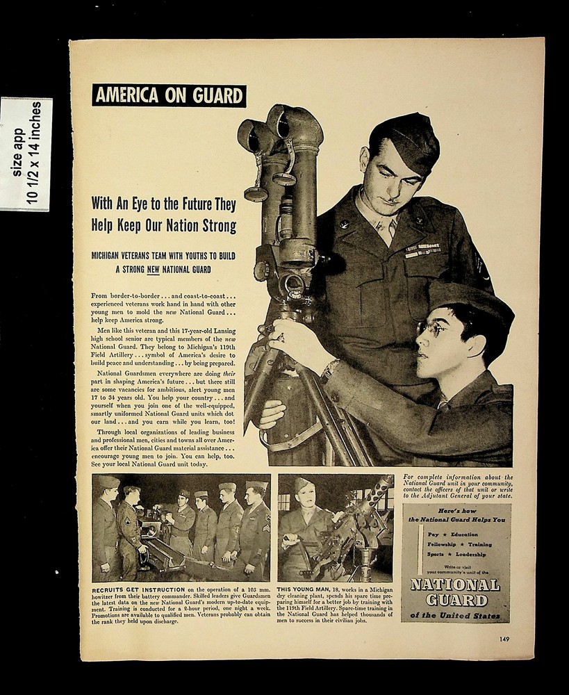 1948 America Guard National Guard US Military Vintage Print Ads 9293