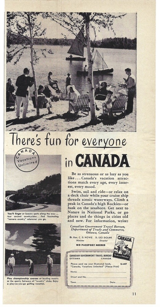 1948 Canada Fun For Everyone Canadian Government Travel Bureau Vintage Print Ad