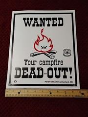 WANTED Your Campfire Dead-Out, 70’s Era Forest Service Sign 12″x10″ Vinyl