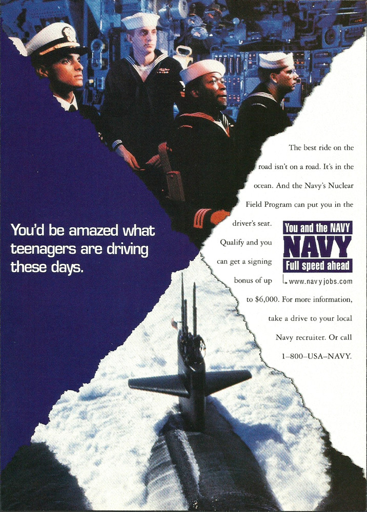 1995 US Navy Nuclear Field Program Teenagers Driving Submarine vintage Print AD