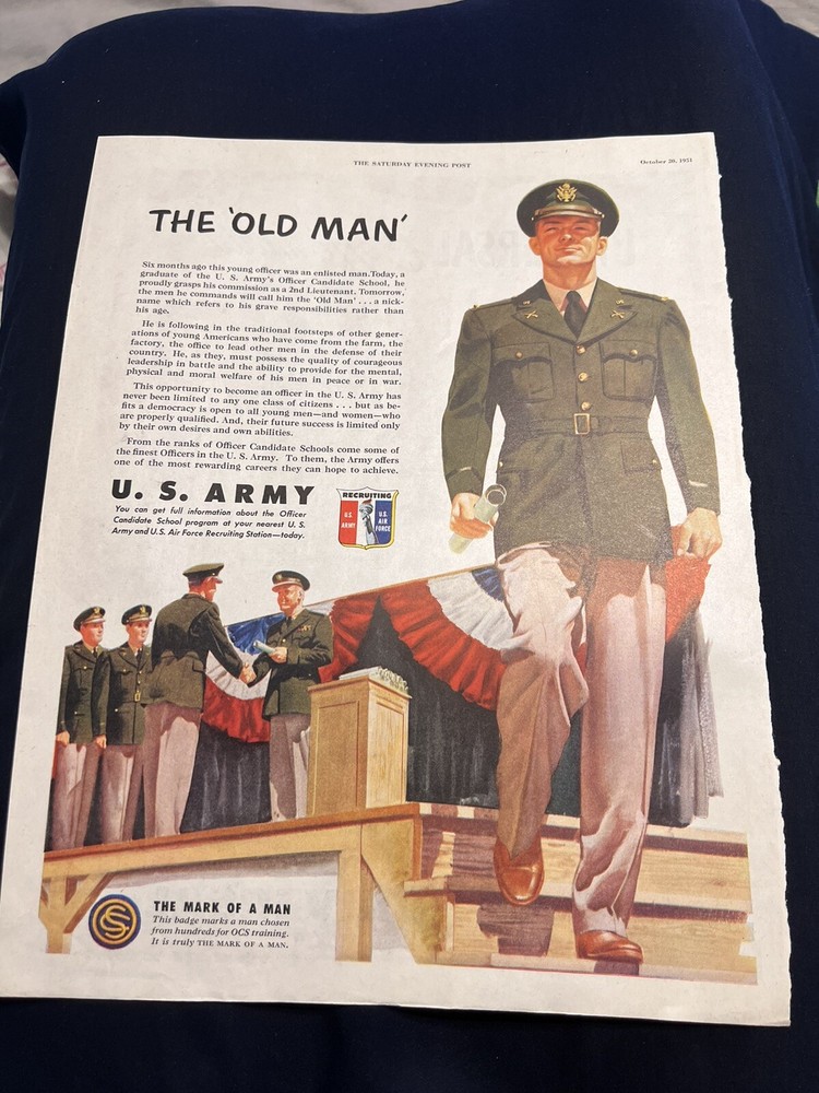 Vintage 1951 U.S. Army Soldier Graduating From Officer School Recruiting Ad