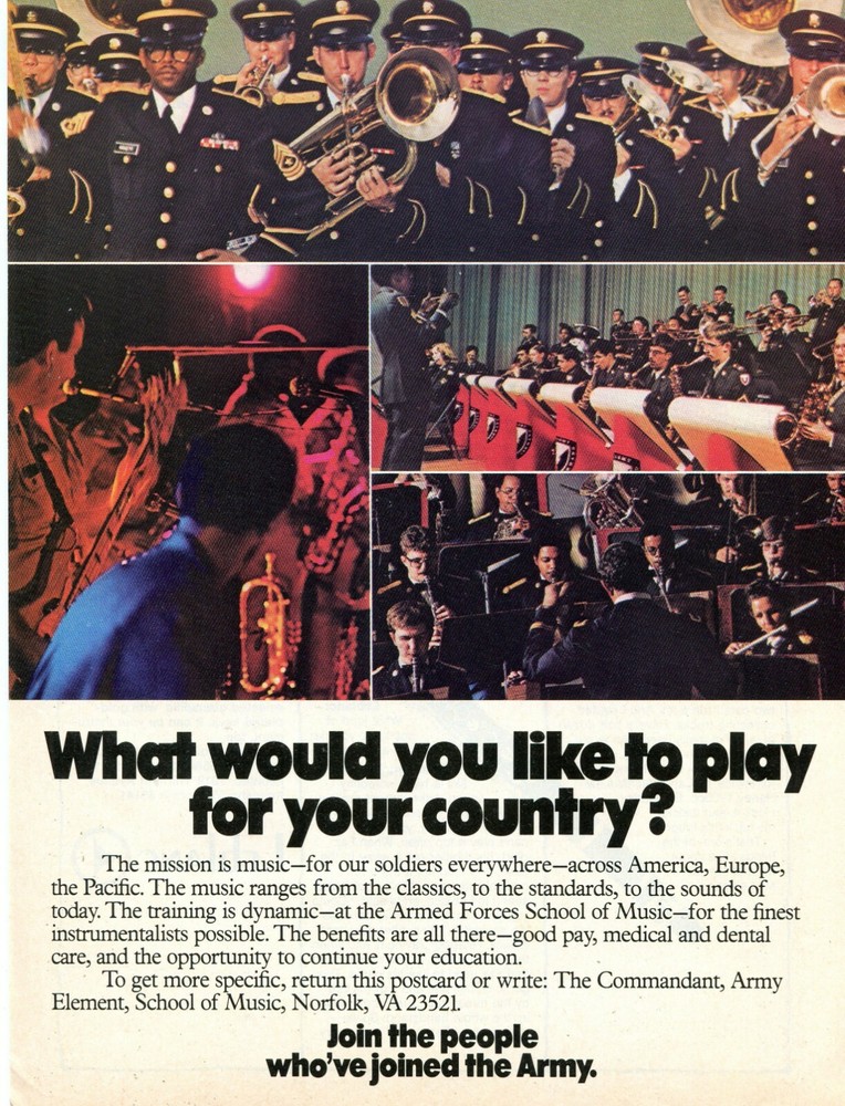 1978 Print Ad of ARMY Band Recruiter Armed Forces School of Music