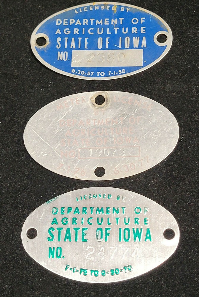 Lot of 3 Vintage Department of Agriculture State of Iowa Embossed Metal Tags L2