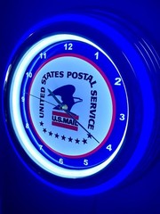 USPS OldLogo Post Office Postman Letter Carrier Neon Style Retro LED Clock Sign