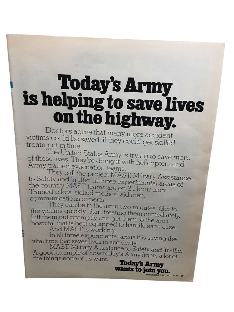 Vintage 1971 Army Recruitment Ad MAST Program Highway Safety