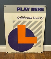 Vintage 1997 California Lottery PLAY HERE Large Retail Display Sign (23.5″x18″)