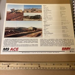 Vintage BMY Combat Systems M9 ACE Armored Combat Earthmover Military Brochure