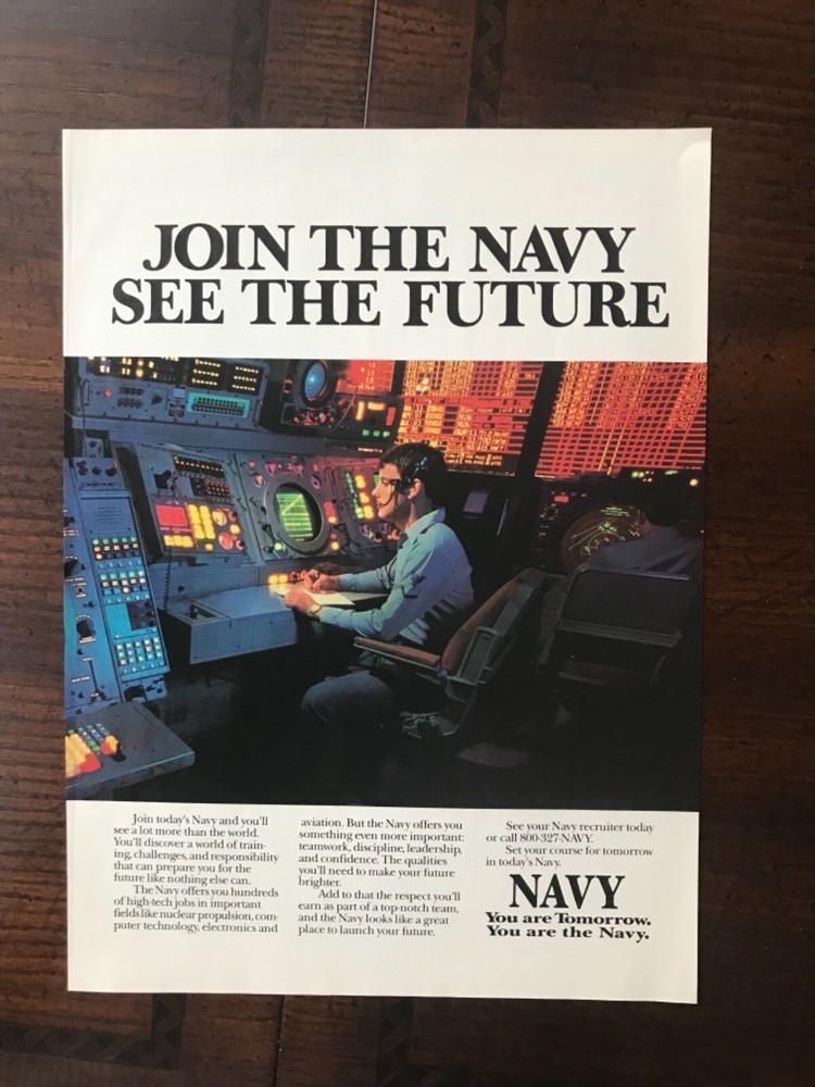 1989 vintage original print ad Join The Navy And See The Future